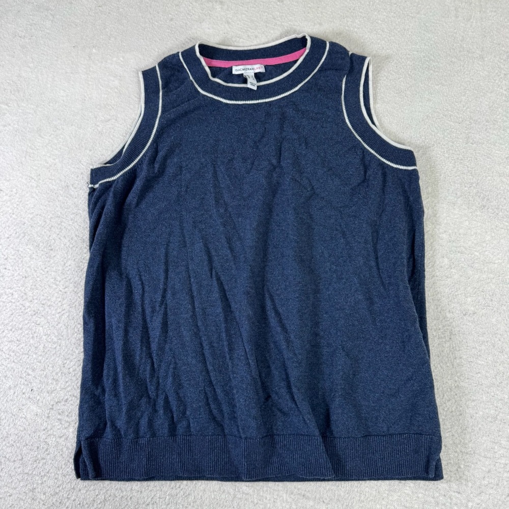Isaac Mizrahi Live! Sweater Vest Womens L Navy Blue Excellent Tipped A664010